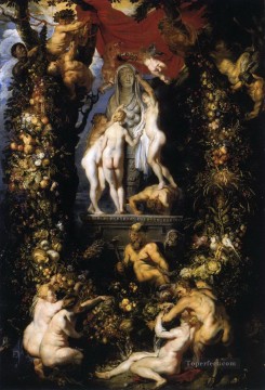  naturaleza Pintura al %C3%B3leo - La naturaleza adornando las tres gracias Peter Paul Rubens